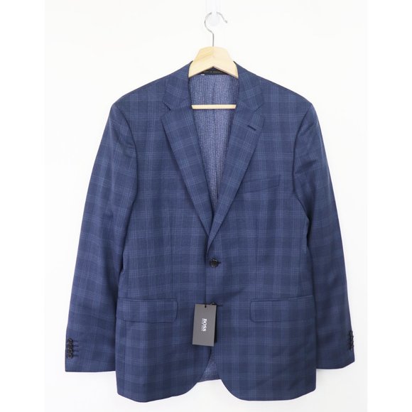 NWT Hugo Boss Jewels Linus Trim Fit Windowpane Wool Suit Set Two Button Navy 36 - Picture 7 of 13